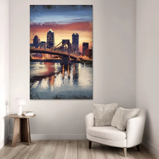 Cincinnati Skyline with River Reflection - Canvas Wall Art - Sofa - 40x60
