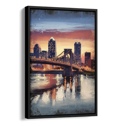 Cincinnati Skyline with River Reflection Side - Black Canvas Wall Art