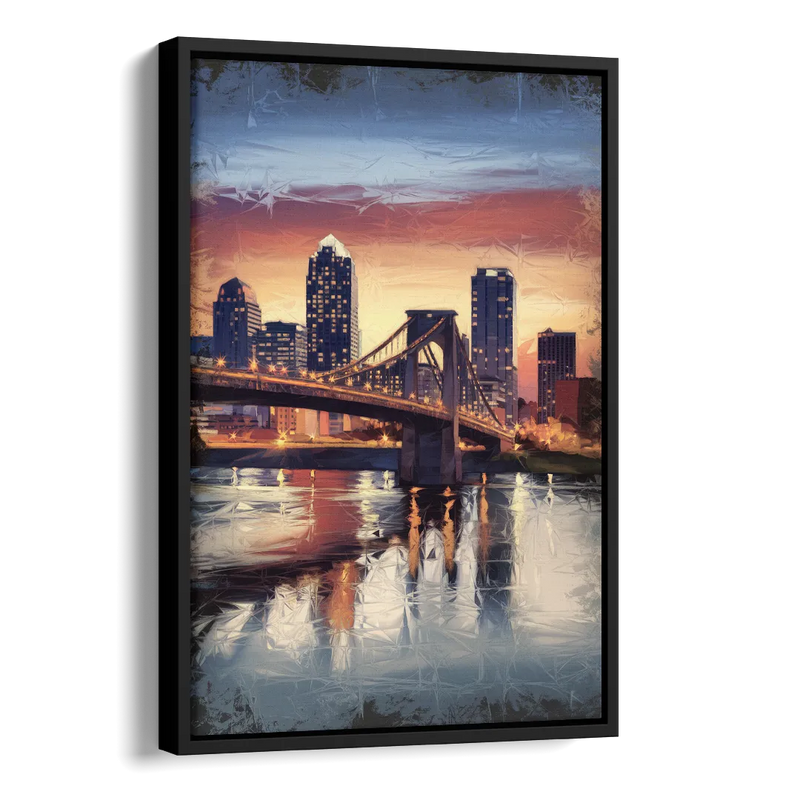 Cincinnati Skyline with River Reflection Side - Black Canvas Wall Art