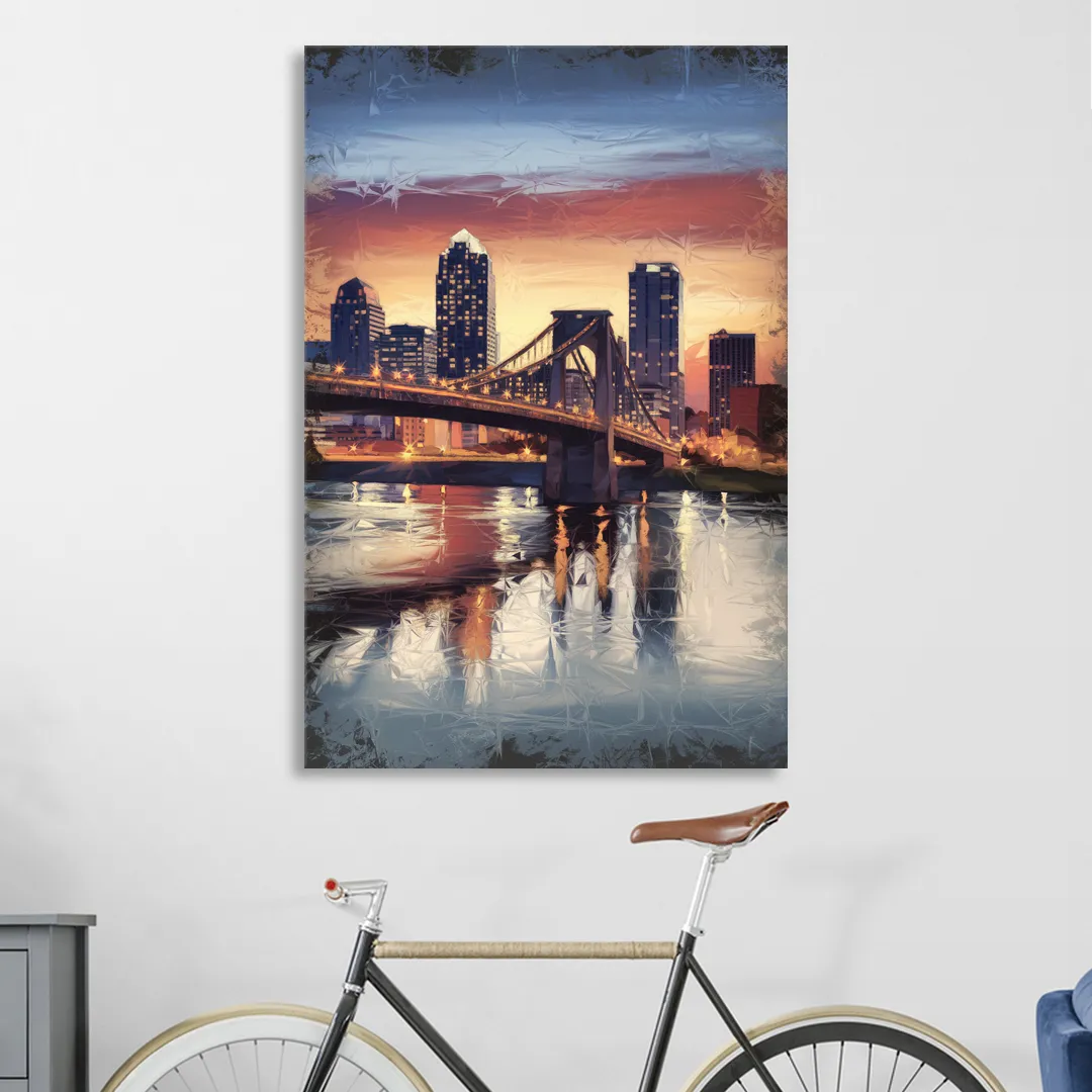 Cincinnati Skyline with River Reflection Living Room - Canvas Wall Art