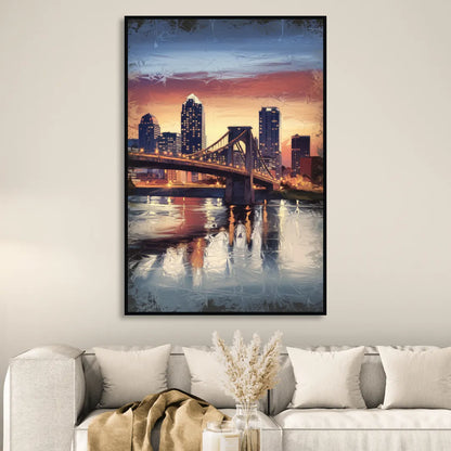 Cincinnati Skyline with River Reflection Sitting Room - Black Canvas Wall Art