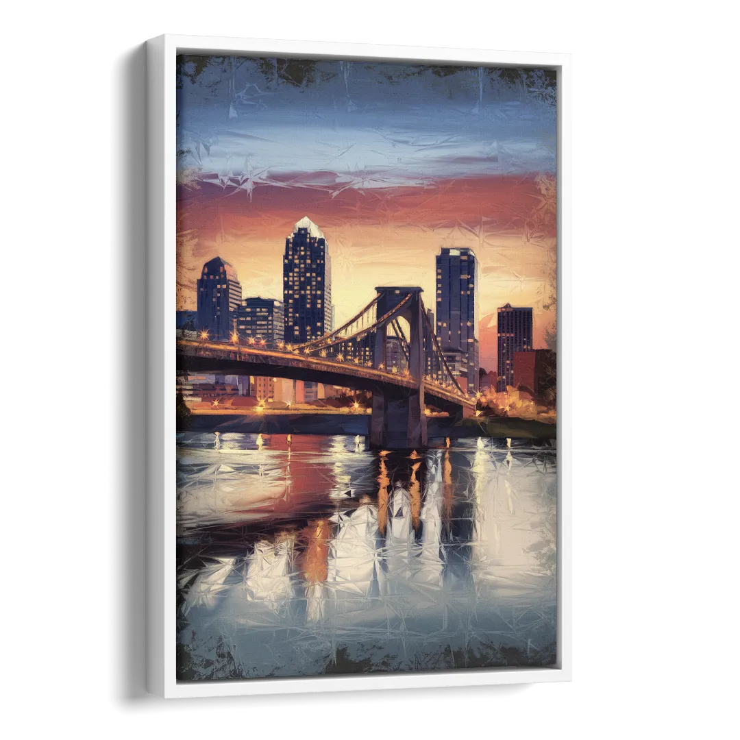 Cincinnati Skyline with River Reflection Side - White Canvas Wall Art