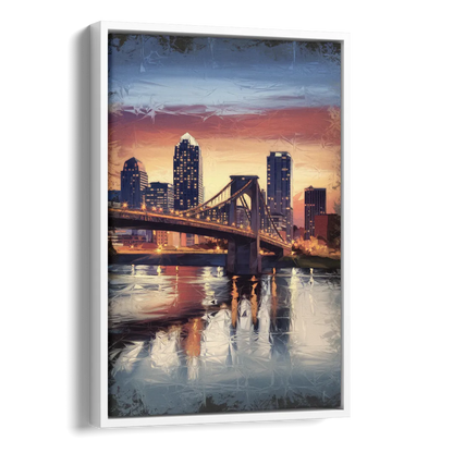 Cincinnati Skyline with River Reflection Side - White Canvas Wall Art