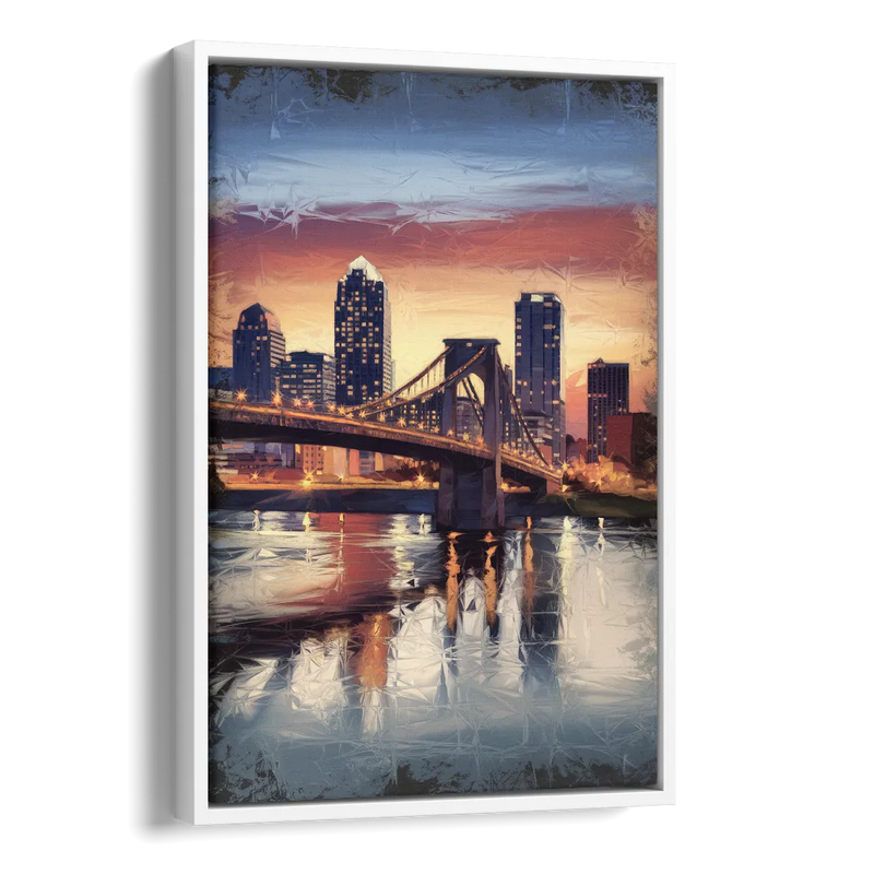 Cincinnati Skyline with River Reflection Side - White Canvas Wall Art