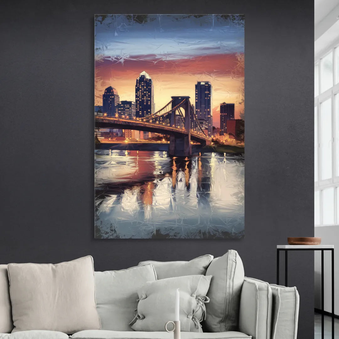 Cincinnati Skyline with River Reflection Sitting Room - Canvas Wall Art