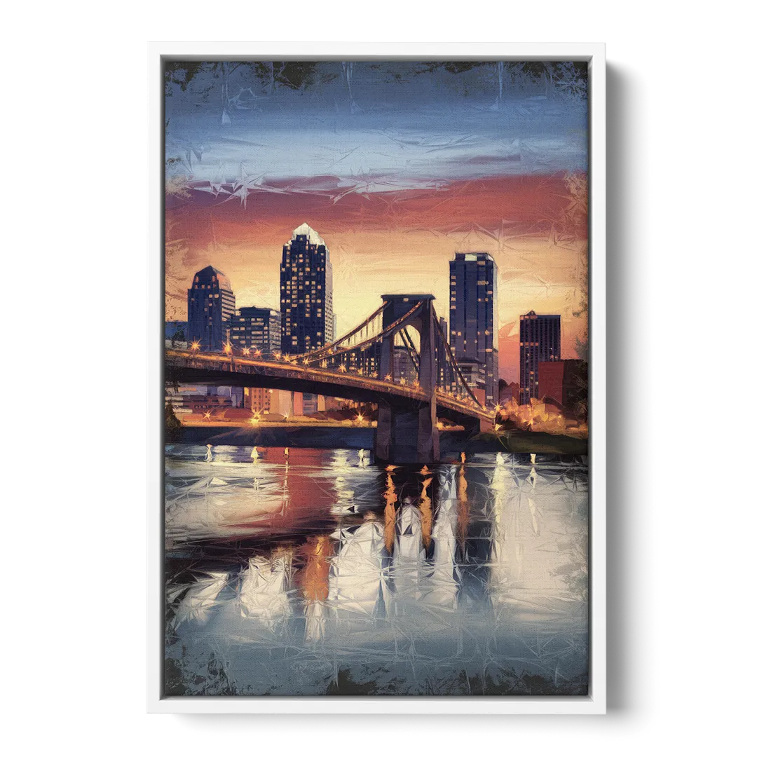 Cincinnati Skyline with River Reflection Front - White Canvas Wall Art