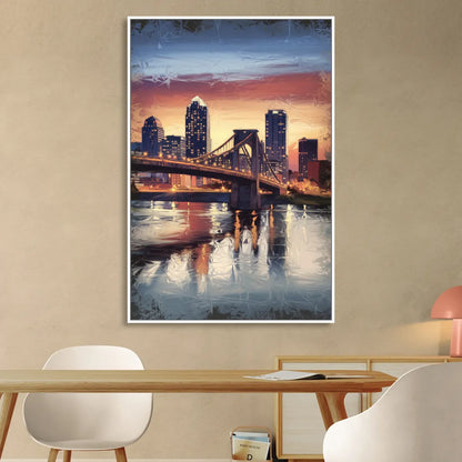 Cincinnati Skyline with River Reflection Living Room - White Canvas Wall Art