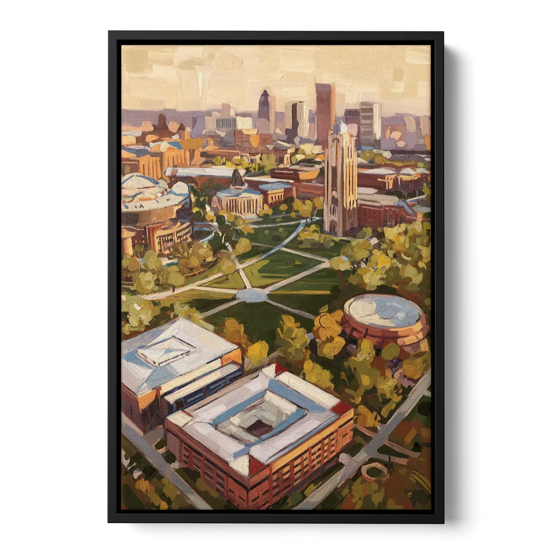 Cincinnati University Campus Highlights Front - Black Canvas Wall Art