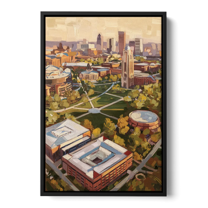Cincinnati University Campus Highlights Front - Black Canvas Wall Art