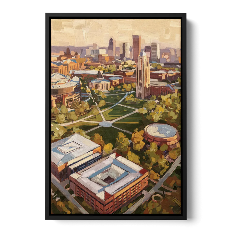 Cincinnati University Campus Highlights Front - Black Canvas Wall Art