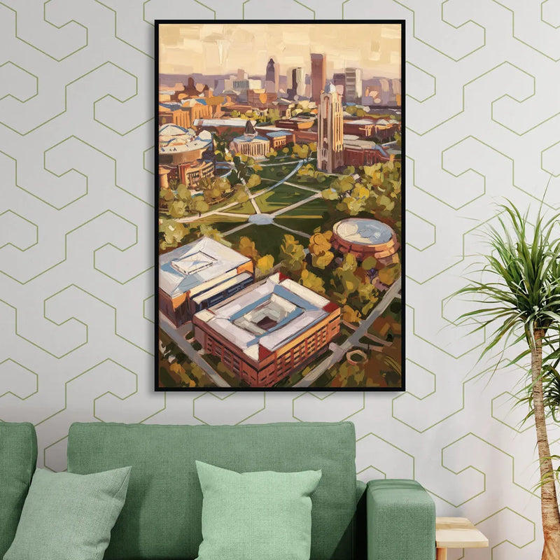Cincinnati University Campus Highlights Sitting Room - Black Canvas Wall Art