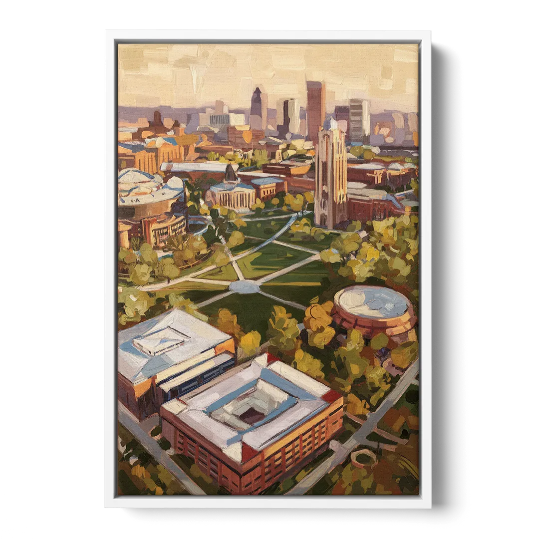 Cincinnati University Campus Highlights Front - White Canvas Wall Art