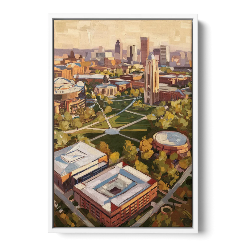 Cincinnati University Campus Highlights Front - White Canvas Wall Art