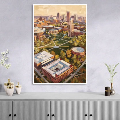 Cincinnati University Campus Highlights Living Room - White Canvas Wall Art