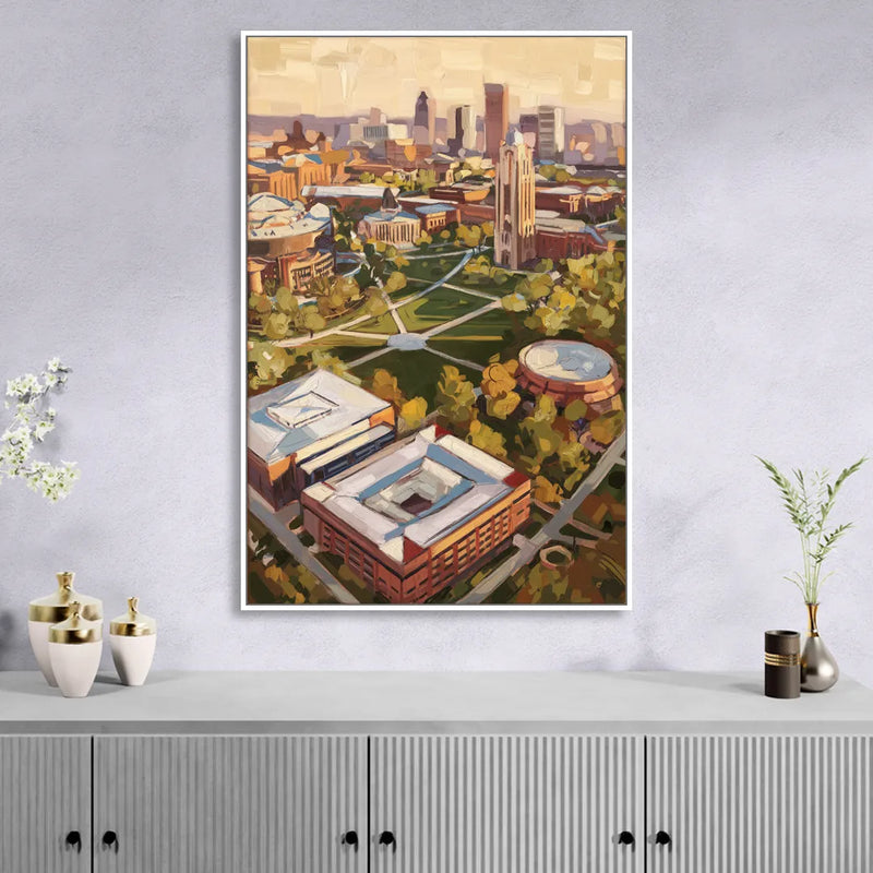 Cincinnati University Campus Highlights Living Room - White Canvas Wall Art