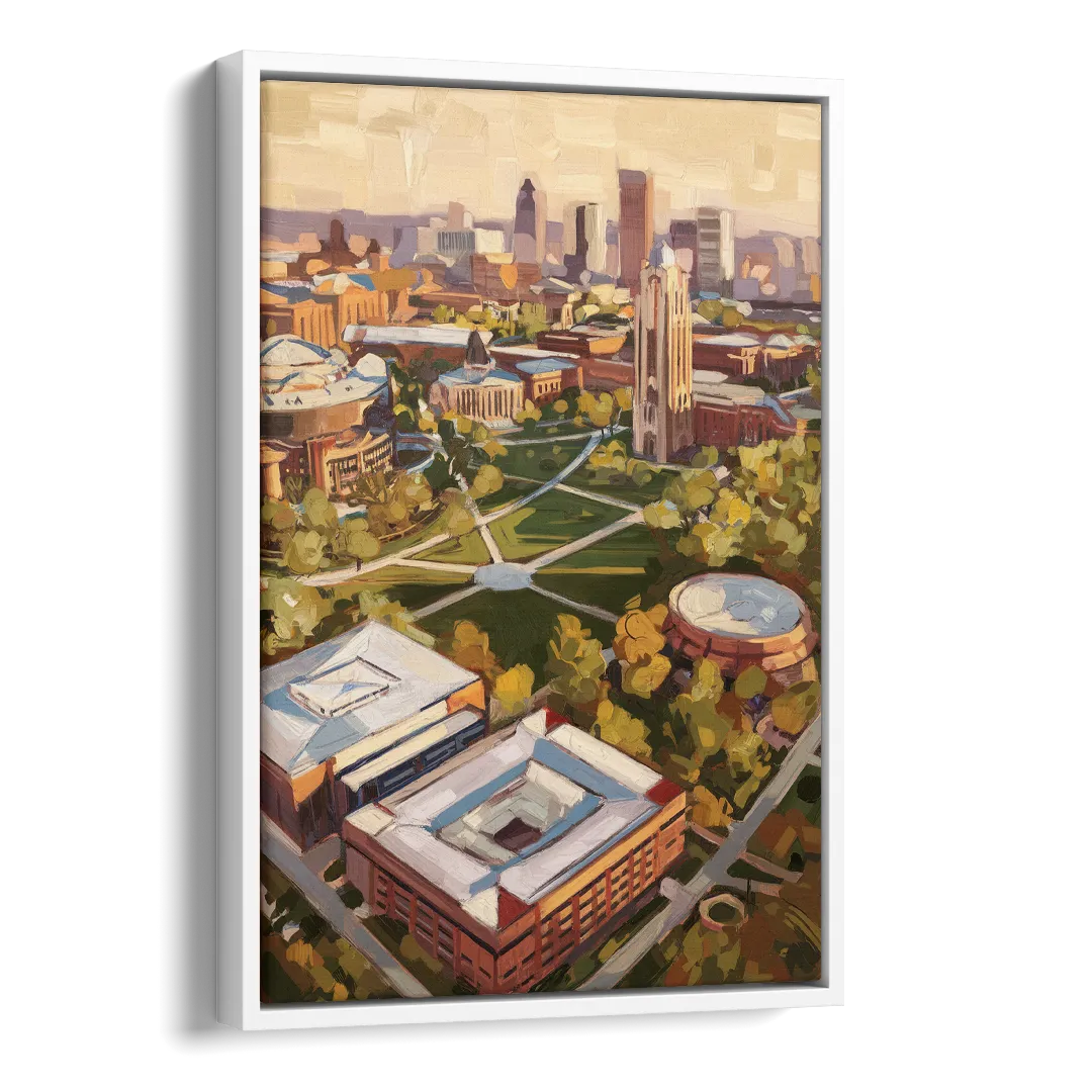 Cincinnati University Campus Highlights Side - White Canvas Wall Art