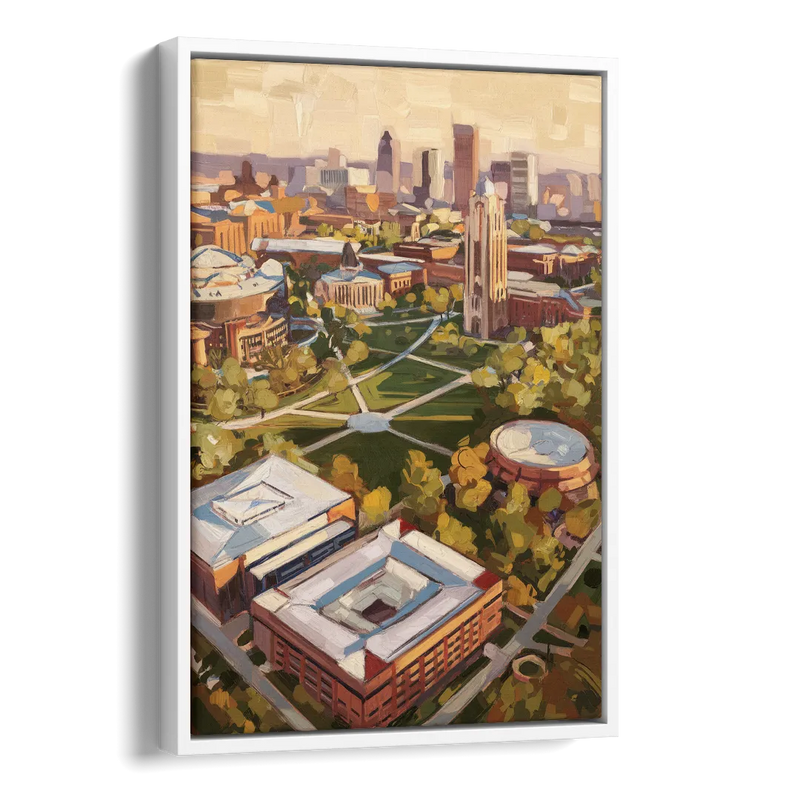 Cincinnati University Campus Highlights Side - White Canvas Wall Art