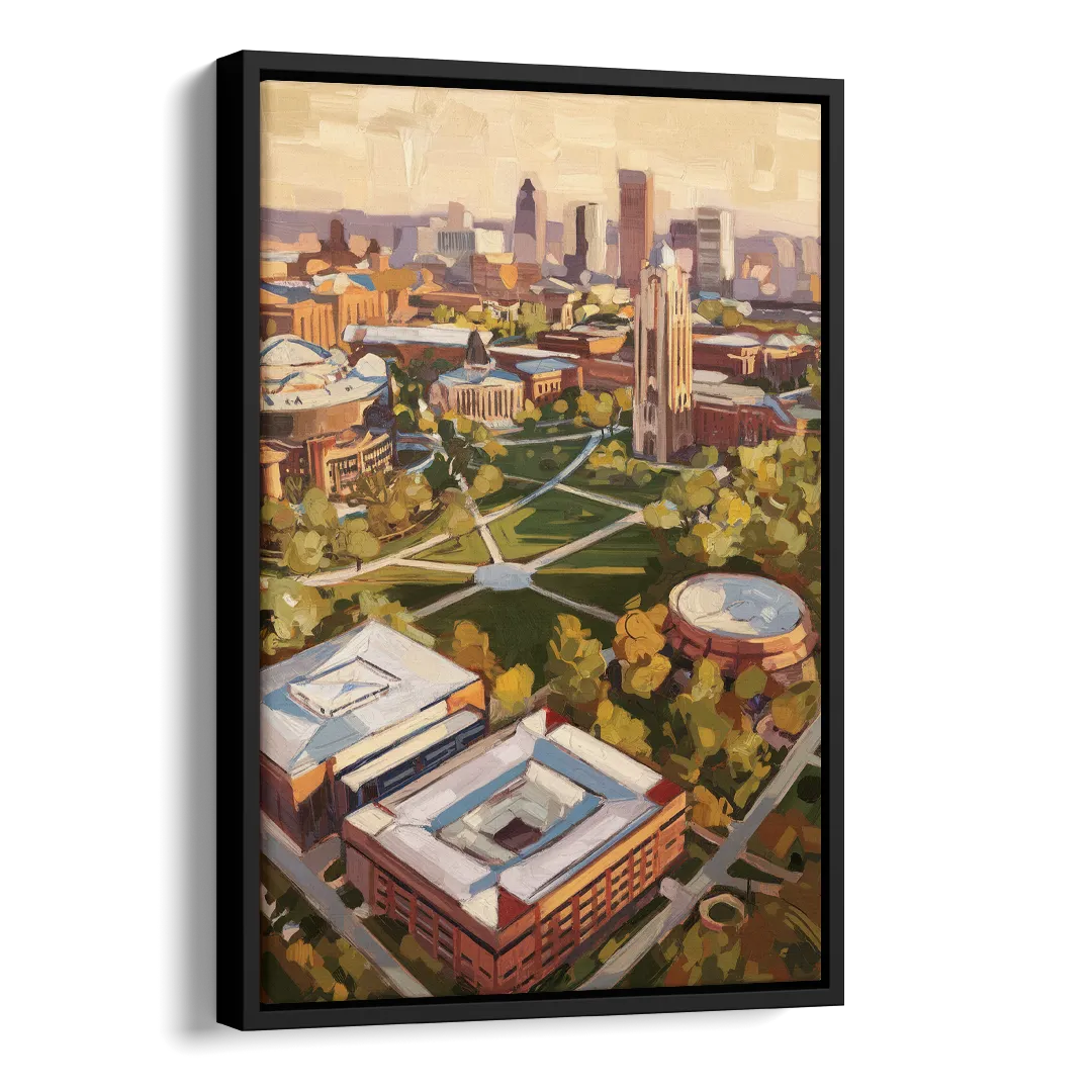 Cincinnati University Campus Highlights Side - Black Canvas Wall Art
