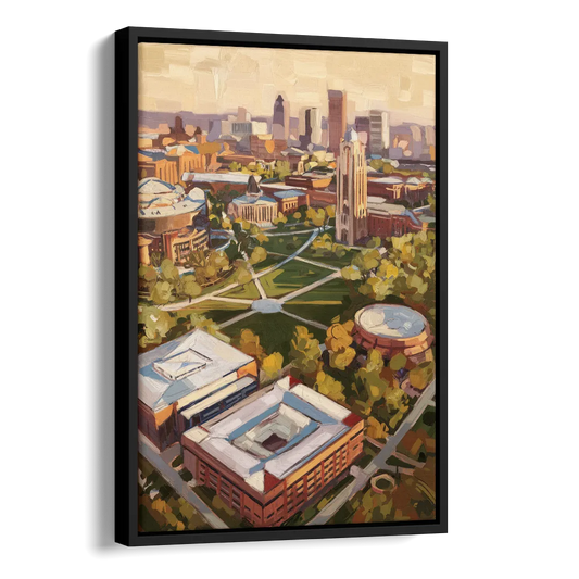Cincinnati University Campus Highlights Side - Black Canvas Wall Art