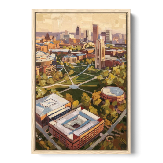 Cincinnati University Campus Highlights - Oak Framed Canvas Wall Art - Front