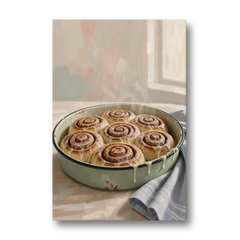 Cinnamon Roll Painting in a Sage Enamel Pan - Canvas Wall Art - Front