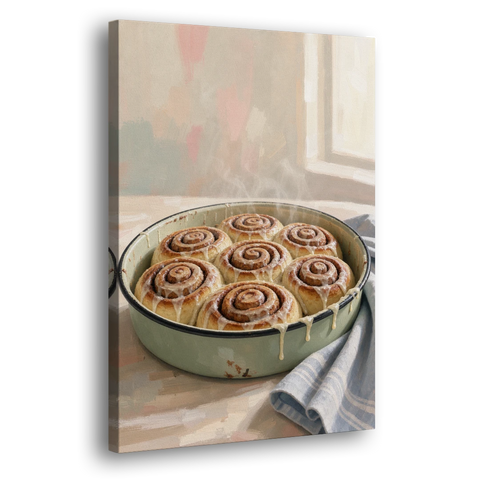 Cinnamon Roll Painting in a Sage Enamel Pan - Canvas Wall Art - Side