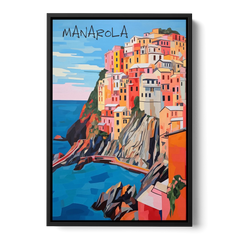 Cinque Terre Art of Manarola - Black Framed Canvas Wall Art - Front