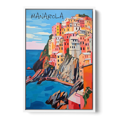 Cinque Terre Art of Manarola - White Framed Canvas Wall Art - Front