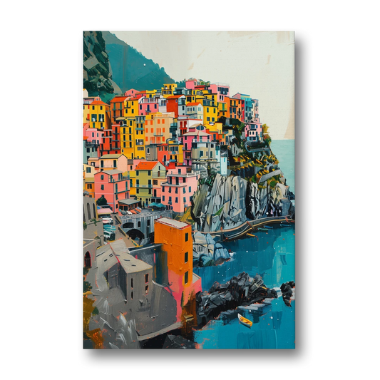 Cinque Terre Painting of a Cliff Village - Canvas Wall Art - Front