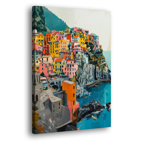 Cinque Terre Painting of a Cliff Village - Canvas Wall Art - Side
