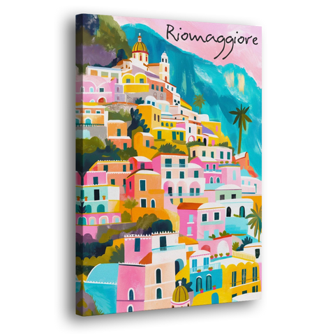 Cinque Terre Wall Art in Candy Colors - Canvas Wall Art - Side