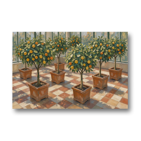 Citrus Tree Painting on a Tiled Conservatory Floor - Canvas Wall Art - Front
