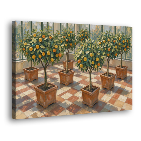 Citrus Tree Painting on a Tiled Conservatory Floor - Canvas Wall Art - Side