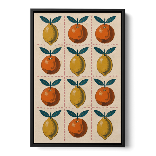 Citrus Wall Art with Lemons and Oranges - Black Framed Canvas Wall Art - Front