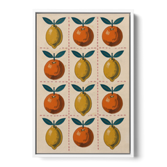 Citrus Wall Art with Lemons and Oranges - White Framed Canvas Wall Art - Front