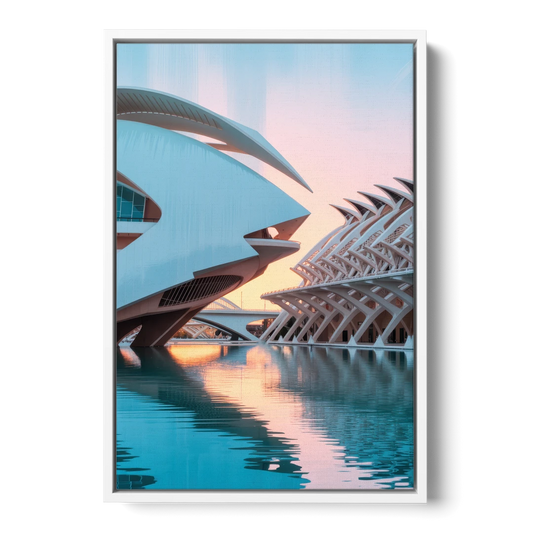 City of Arts and Sciences - White Framed Canvas Wall Art - Front