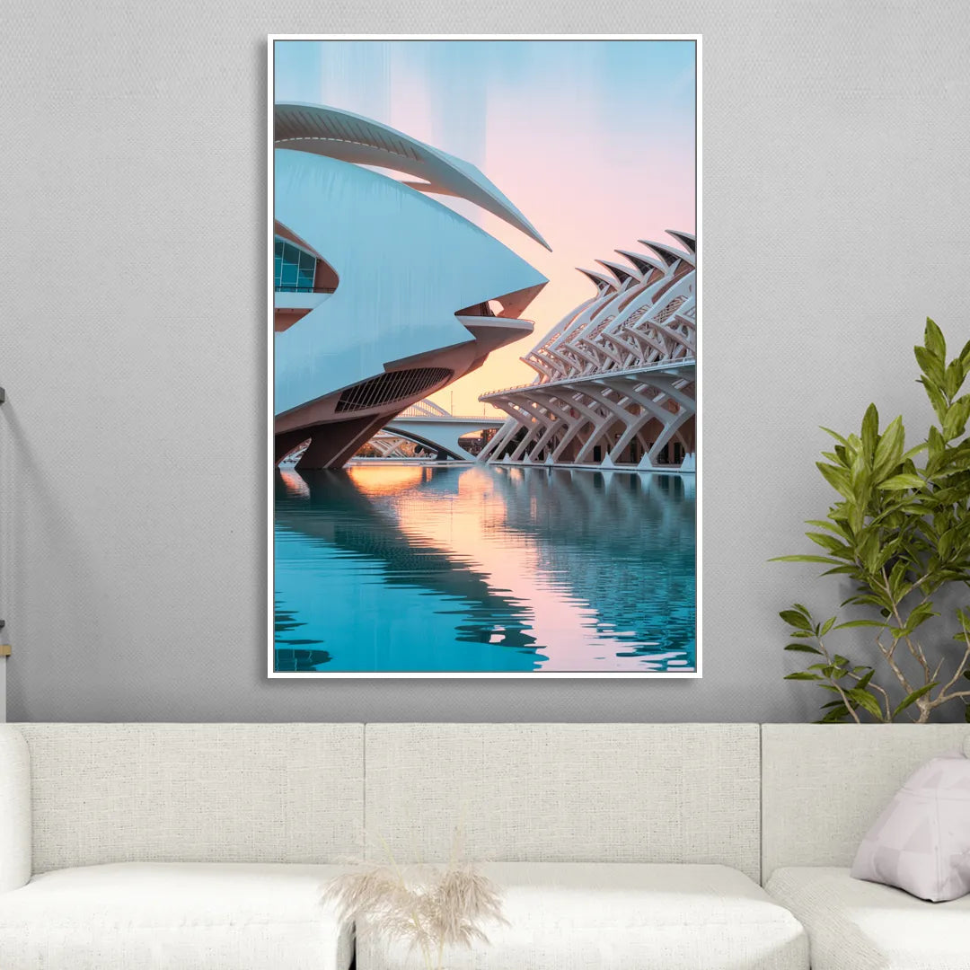 City of Arts and Sciences Living Room - White Canvas Wall Art