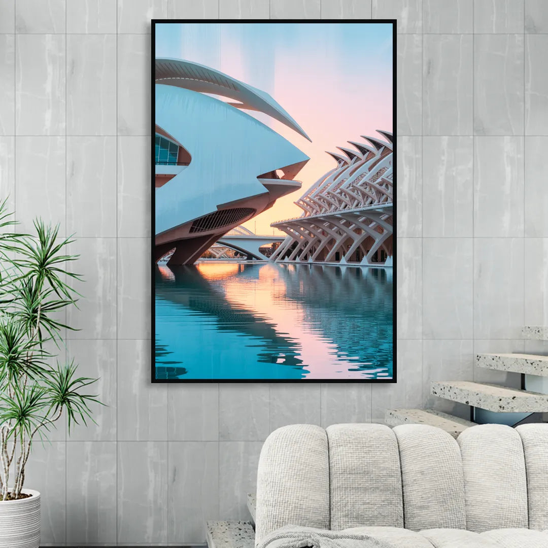 City of Arts and Sciences Living Room - Black Canvas Wall Art