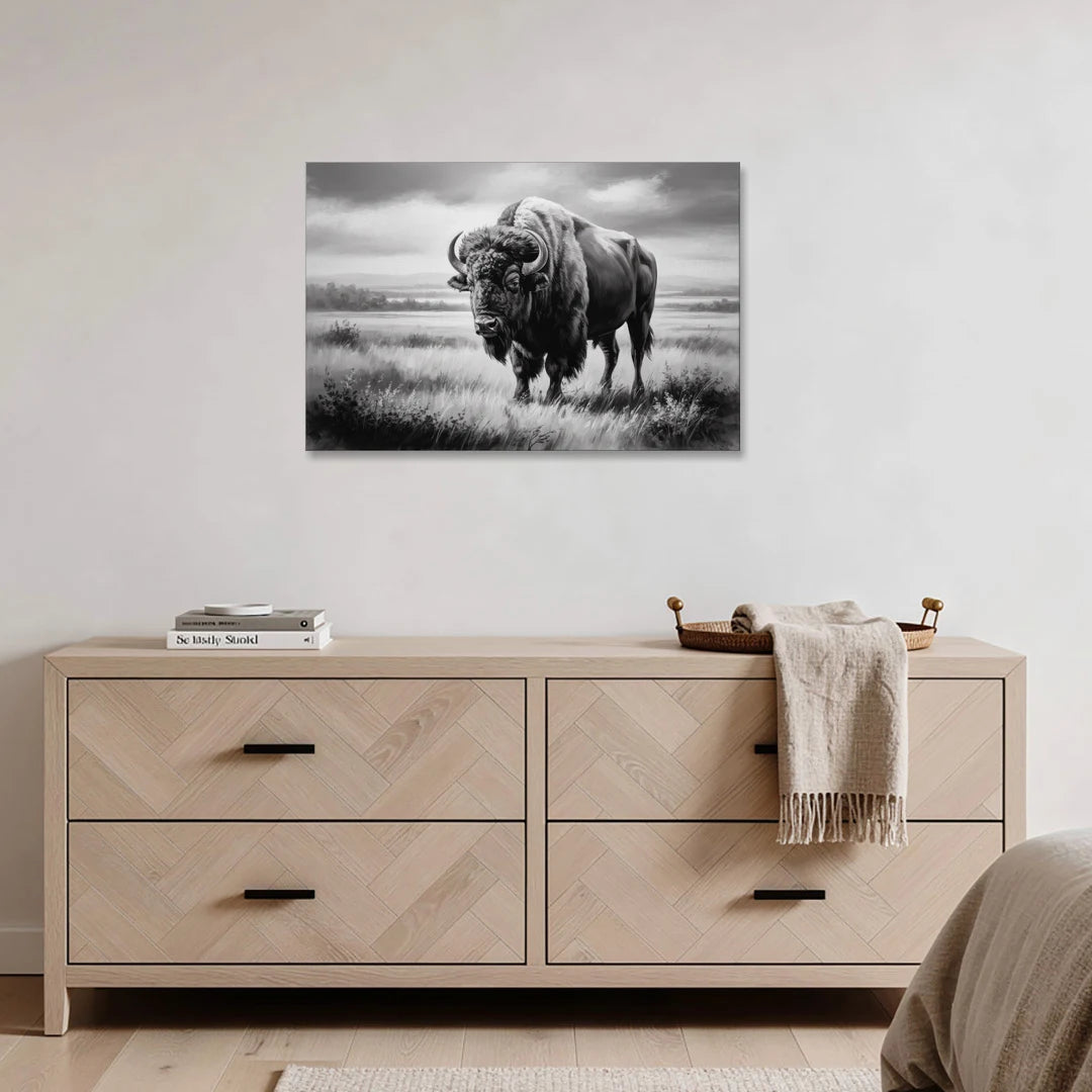 Classic Black and White Buffalo - Canvas Wall Art - Coffee Table - 36x24