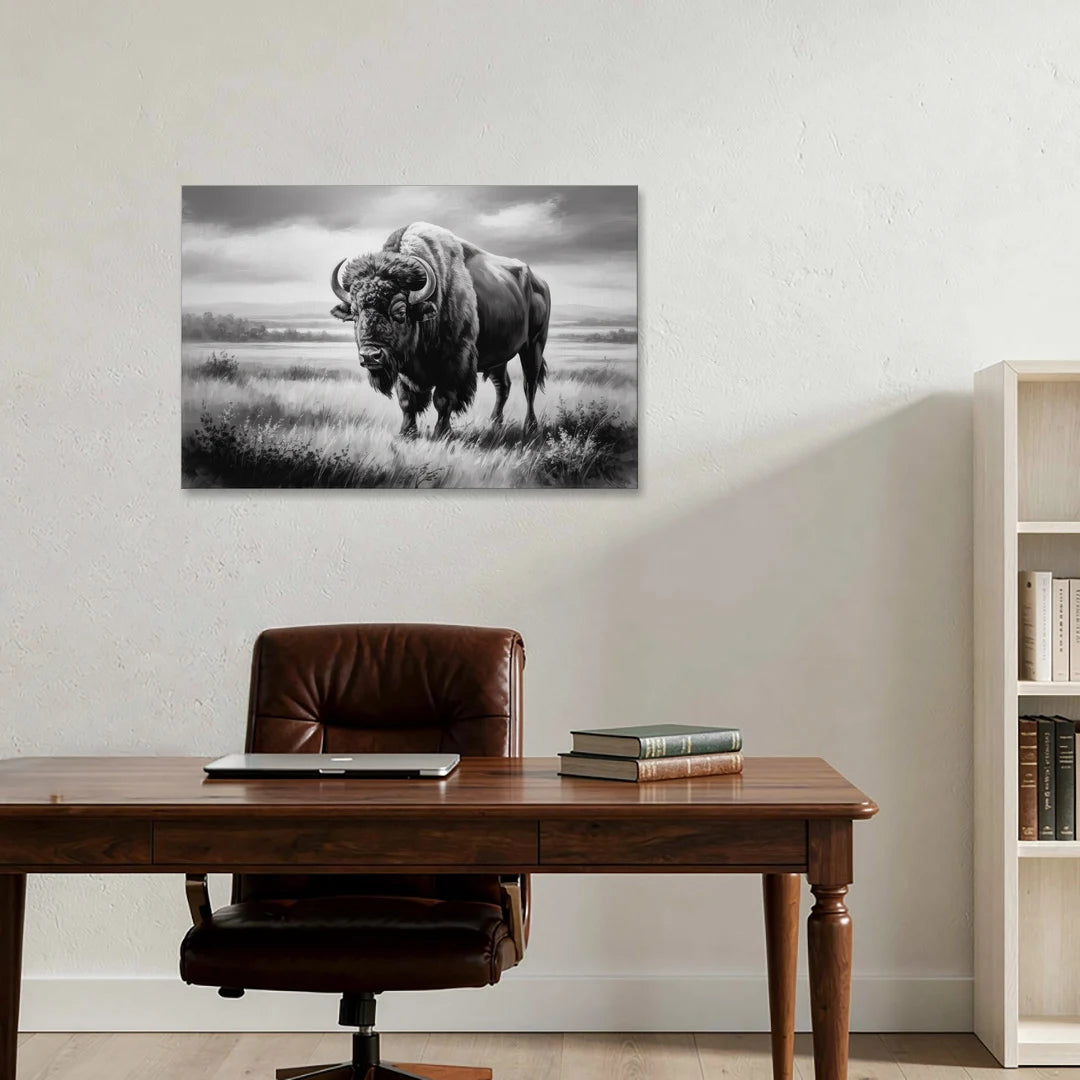 Classic Black and White Buffalo - Canvas Wall Art - Office - 36x24