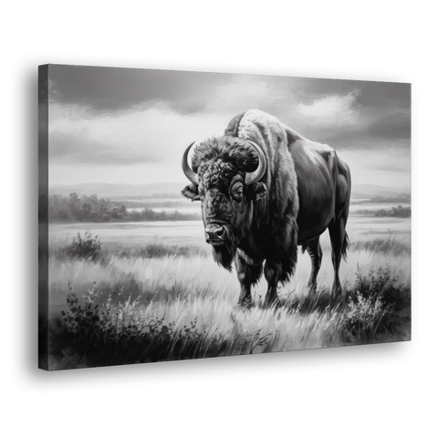 Classic Black and White Buffalo - Canvas Wall Art - Side