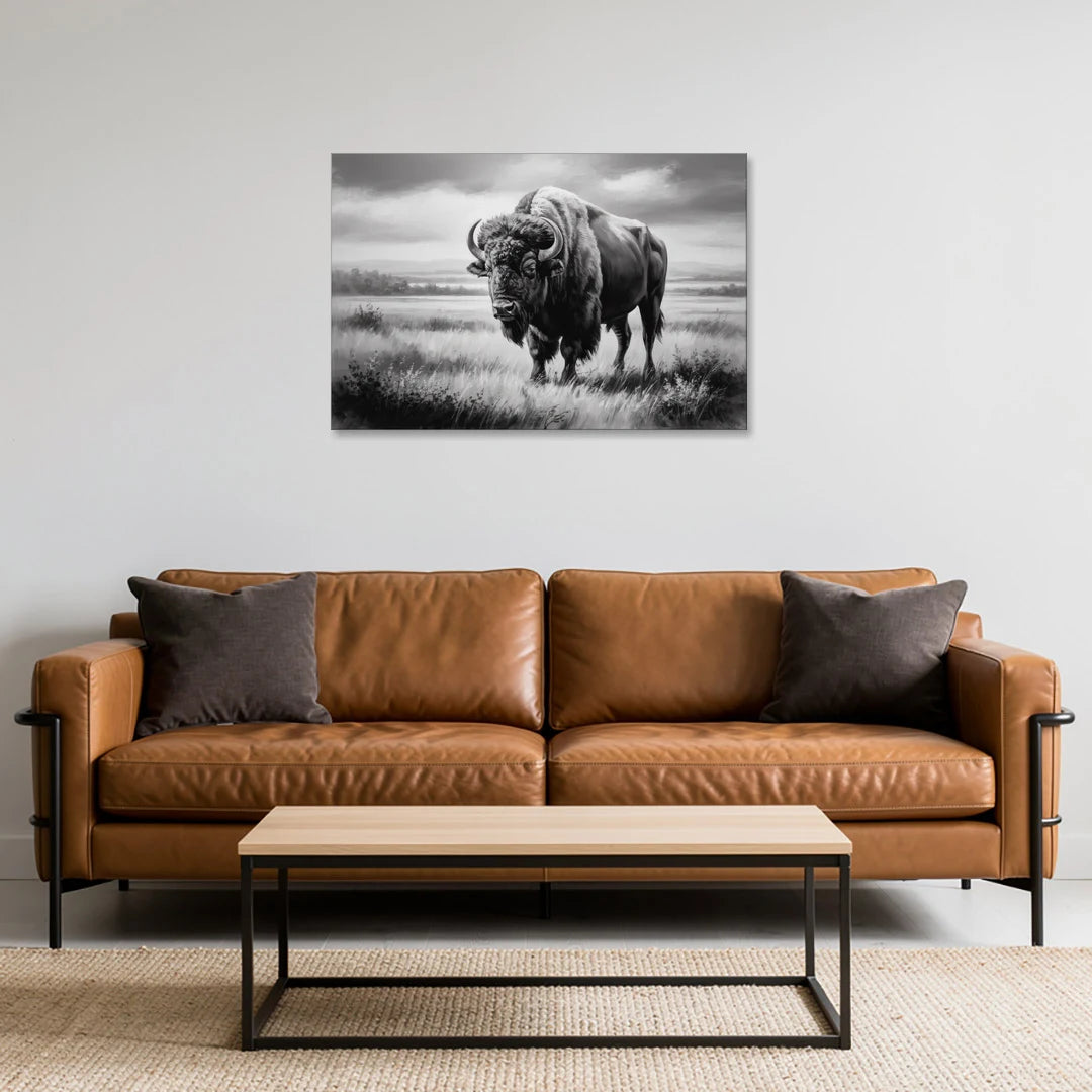 Classic Black and White Buffalo - Canvas Wall Art - Sofa - 36x24