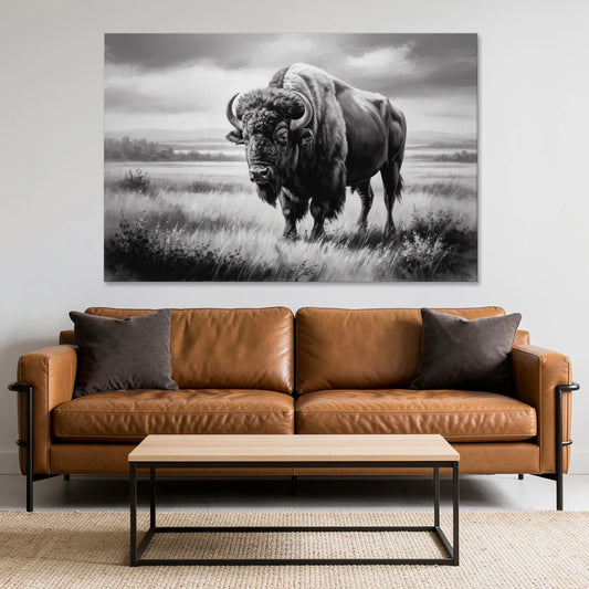 Classic Black and White Buffalo - Canvas Wall Art - Sofa - 60x40