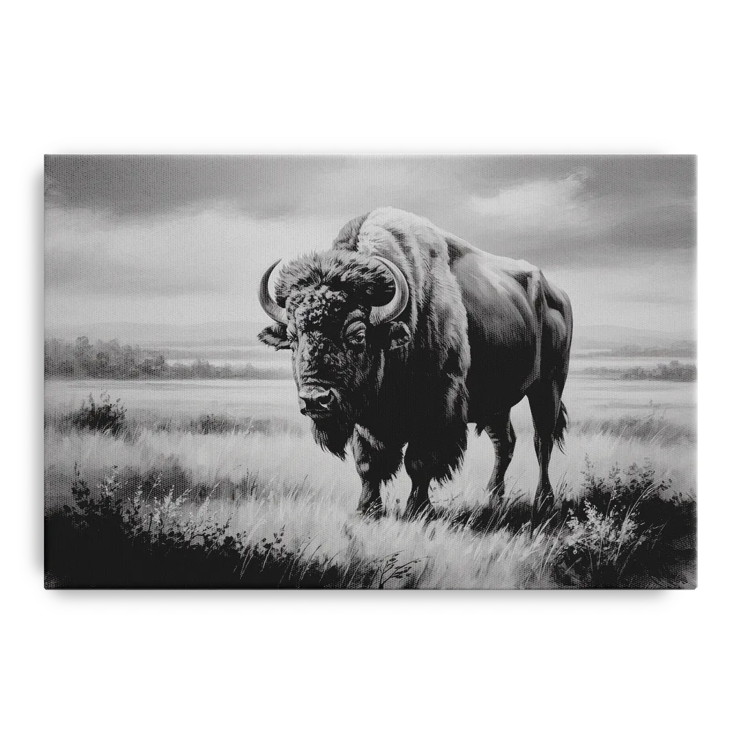 Classic Black and White Buffalo - Canvas Wall Art