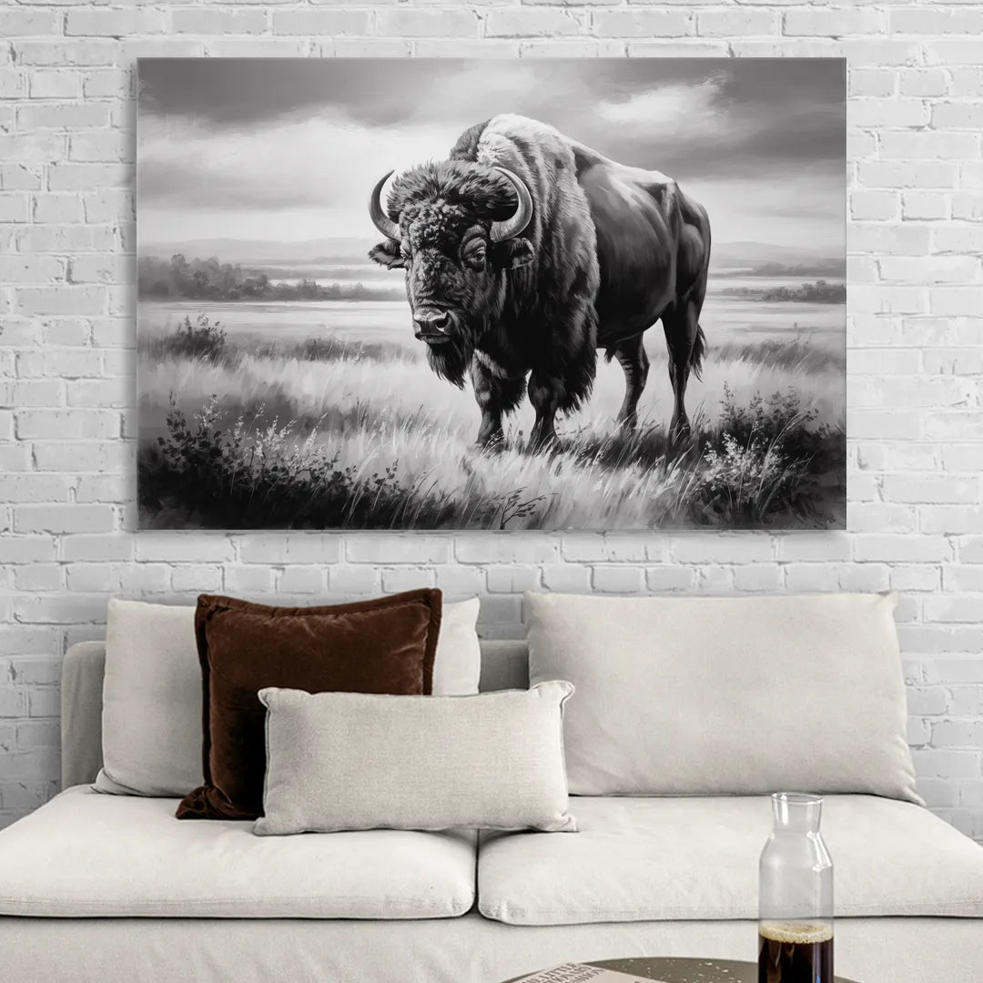 Classic Black and White Buffalo Sitting Room - Canvas Wall Art