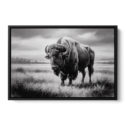 Classic Black and White Buffalo Front - Black Canvas Wall Art