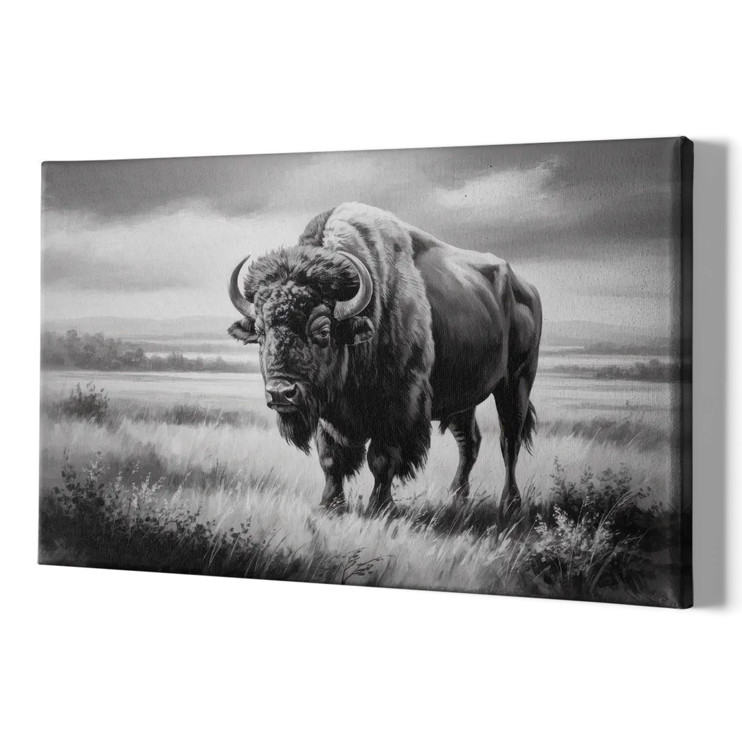 Classic Black and White Buffalo - Canvas Print Art Sides