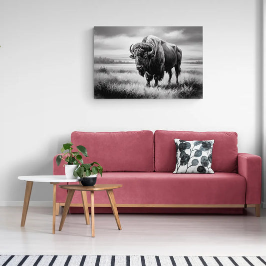 Classic Black and White Buffalo - Canvas Wall Art Living Room