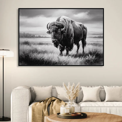 Classic Black and White Buffalo Sitting Room - Black Canvas Wall Art