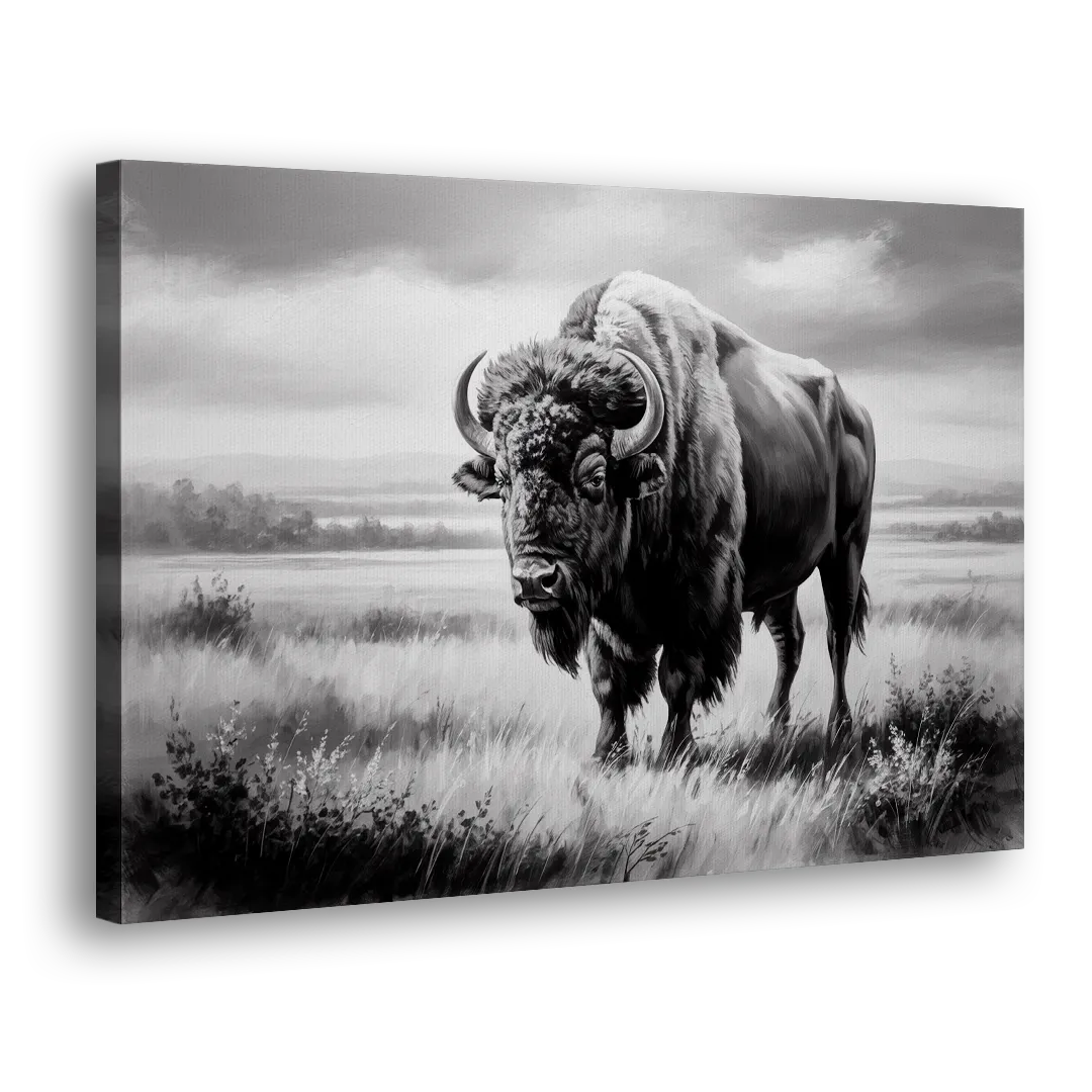 Classic Black and White Buffalo Side - Canvas Wall Art